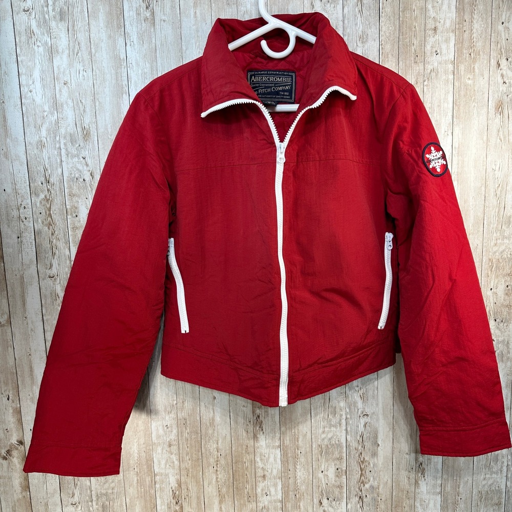 Abercrombie Fitch Womens Red White Contrast Quilted Cropped Jacket Size Small